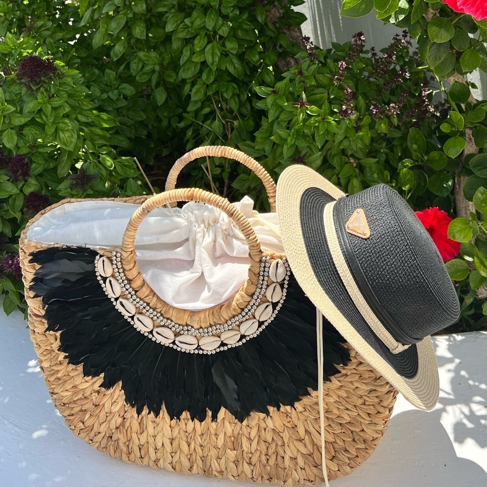 LARGE HANDMADE BRACH BAG WITH FEATHERS - Picture 3 of 17